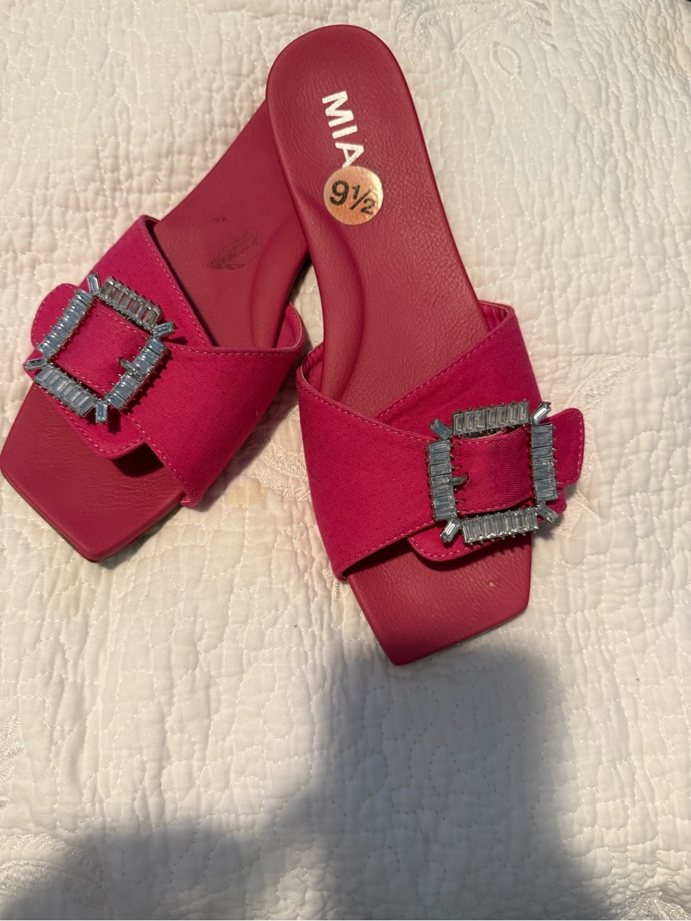 MIA Hot Pink Slide Mules with Crystal Buckle